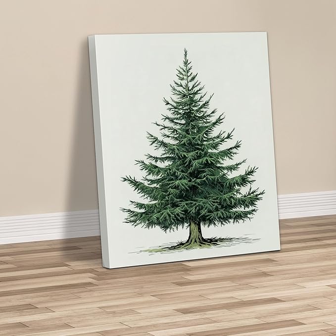 Framed Christmas Pictures Wall Decor,Vintage Pine Tree Prints,Winter Christmas Canvas Wall Art Decoration for Bedroom Bathroom Living Room Rustic Xmas Holiday Gifts (Christmas Tree 5, 20'' X 32'')