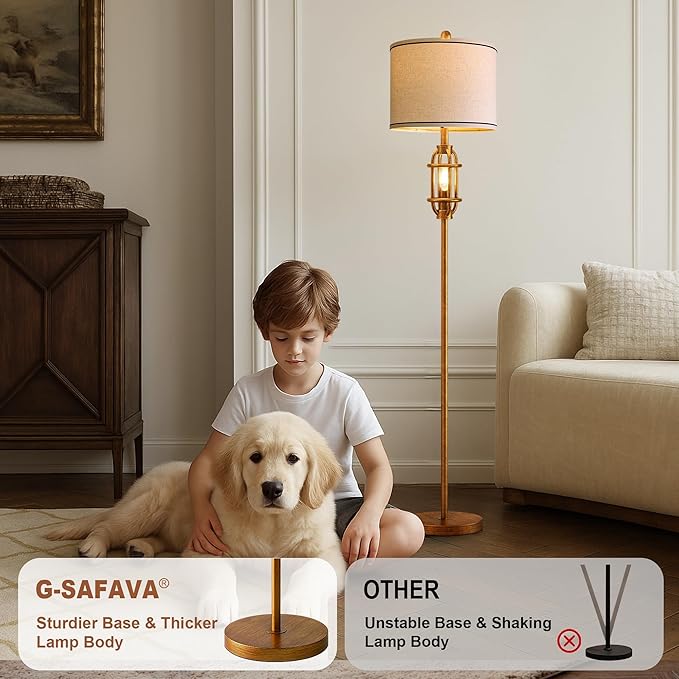 62.5" Floor Lamp for Living Room Industrial Gold Standing Tall Lamps for Bedroom Mid Century Modern Corner Floor Lamps for Office Nursery Reading Light Room Lamp, Bulbs Included