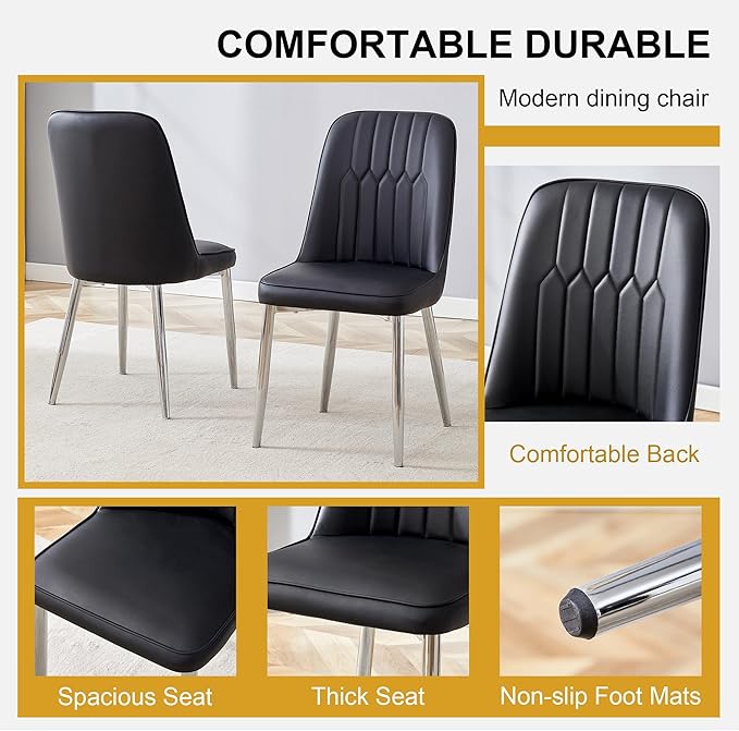 Dining Chairs Set of 2，Modern Dining Chairs, Equipped with PU Leather Backrest Cushions and Metal Legs, Suitable for Restaurants, Kitchens, and Dining Room Chairs