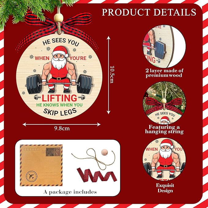 Weightlifting Christmas Ornament 2025-2 Layer Wooden Weightlifting Ornaments for Christmas Tree - Funny Weight Lifting Gifts for Men, Woman - Fitness Hanging Decor for Body Builders Weightlifters