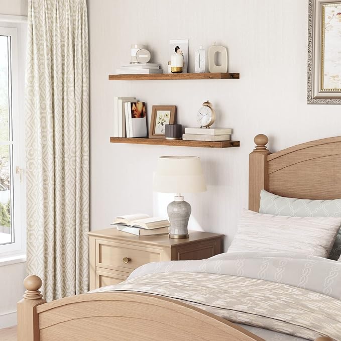 HOOBRO Floating Shelves for Wall, Wall Mounted Shelf Set of 2, 39.4" Hanging Shelf with Invisible Brackets, for Wall in Bathroom, Bedroom, Toilet, Kitchen, Living Room, Rustic Brown BF100BJP201G2