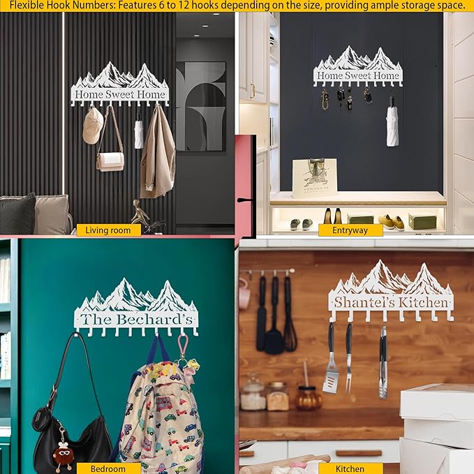 Custom Metal Key Rack Hooks, Personalized Key Holder for Wall, Mountain Theme Wall Decoration, Key Hanger Organizer for Living Room, Entryway, Offices, Kitchen Decor