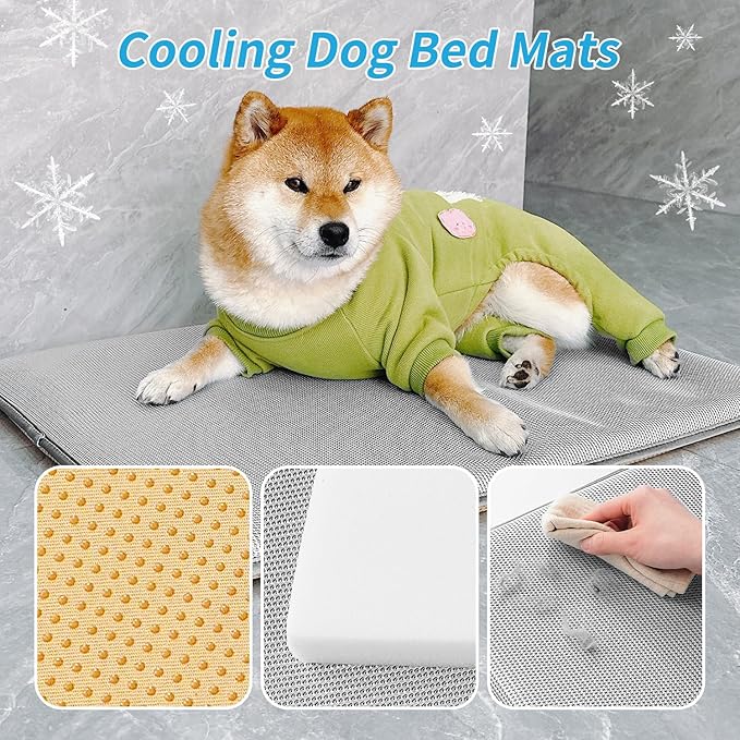 Dog Cooling Mat Breathable Anti-Slip Pet Bed Pad for Crates & Kennels Washable and Comfortable（Grey 36×23×1.2 inches）