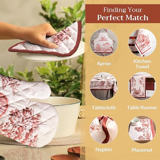 Maison d' Hermine Pot Holders 100% Cotton Heat Resistant Potholders 8" x 8" Hot Pads with Loop for Thanksgiving Christmas Decorations BBQ Cooking Baking Handling Hot Pans (Pack of 1, Holy Jouy - Red)