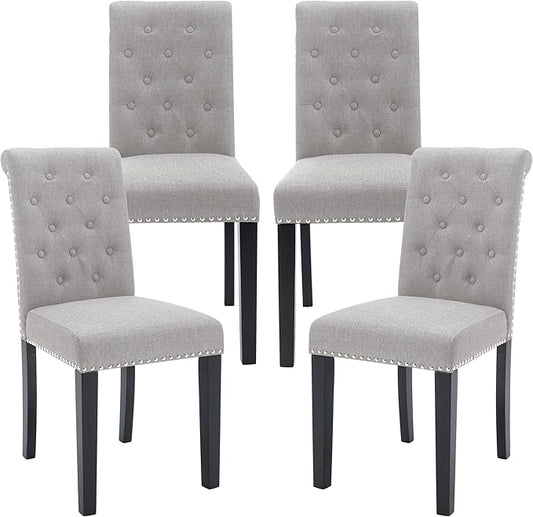 Westice Dining Room Chairs Set of 4 Upholstered Fabric Kitchen Chairs Dining Room Side Chair with Nailhead Trim and Rubber Wood Legs for Small Space Apartment, Light Gray