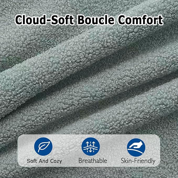 Grey Boucle Dining Chairs Set of 2, Upholstered Dinner Chair with Metal Frame, Dining Room Chairs with Padded Seat, Round Modern Seating for Living Room