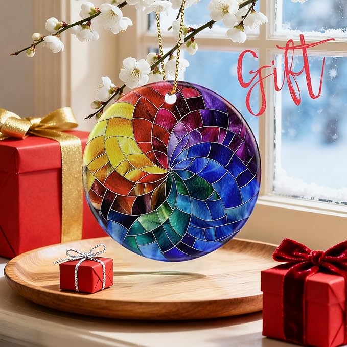 Rainbow Spiral Ornament, Christmas Ornaments, Christmas Decorations for Tree, Colorful Holiday Decor Gifts for Friends & Art Lovers, Gift Exchange & Gift Idea, Giftbox Included