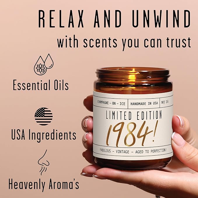 41st Birthday Gifts for Women - 'Limited Edition 1984' Soy Candle, w/Champagne on Ice I 41 Birthday Gifts for Women I 41st Gift for Her Ideas I 9oz Reusable Jar, 50Hr Burn, Made in USA