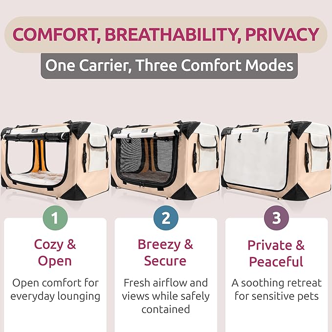 Medium Cat Carrier & Dog Carrier for Most Cats or Small Dog. Soft Sided Pet Carrier for Travel. Collapsible, Portable with Soft Bed, Top & Side Loading, Locking Zippers, Puppy Crate & Kennel