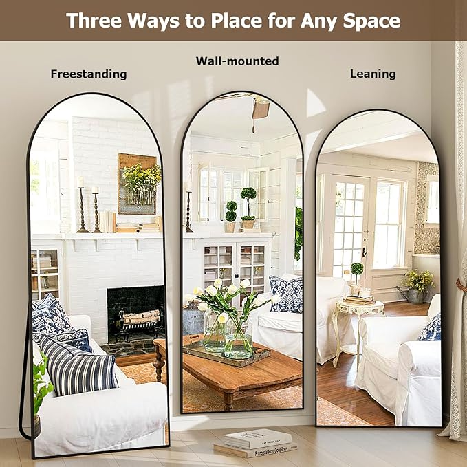 GLSLAND 26" x 71" Arched Full Length Mirror - Black Full Body Mirror - Extra Large Floor Mirrors for Bedroom, Living Room, Bathroom