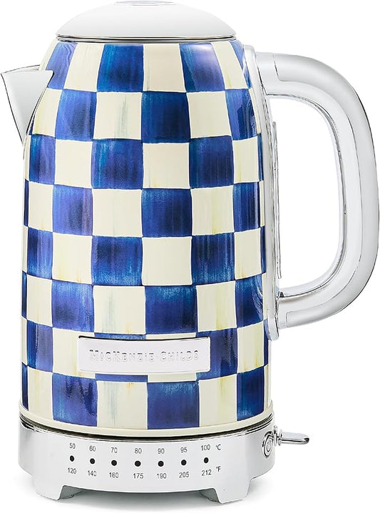 MACKENZIE-CHILDS Electric Kettle, Stainless-Steel Tea Kettle, Blue-and-White Royal Check