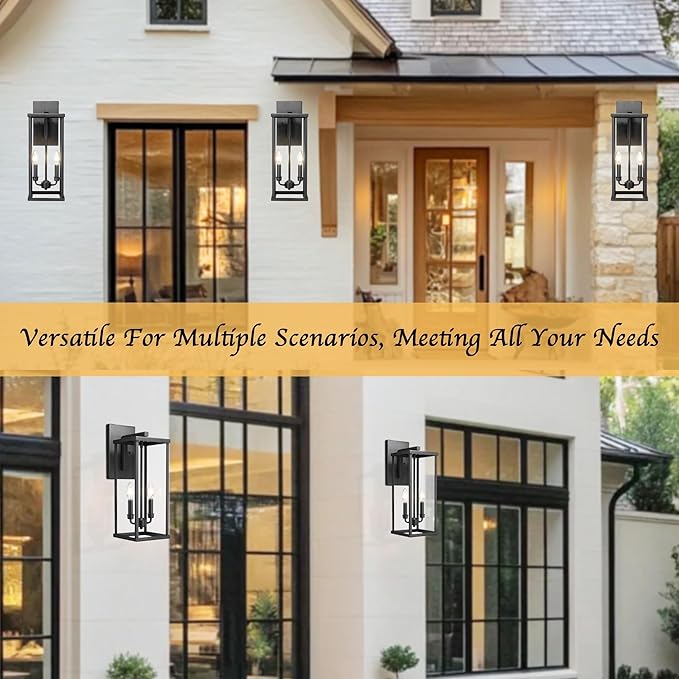 Bestshared Outdoor Wall Sconce Lights, 20 Inch Tall Exterior Wall Lighting Fixtures with Clear Glass, Anti-Rust Modern Black Outside Lantern Lamp for House Front Porch Patio (Black, 20"-1 Pack)