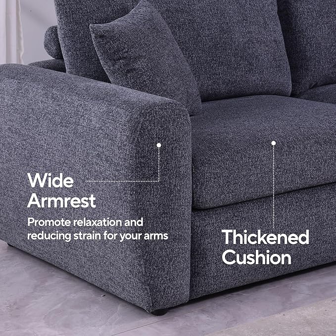 Sofa Couch, 66.5" Gray Modern Couch with Deep Seats, Chenille Fabric Comfy Sofas with Wooden Interior,loveseat Couch with Wide Armrest, Couches for Living Room, Bedroom and Office