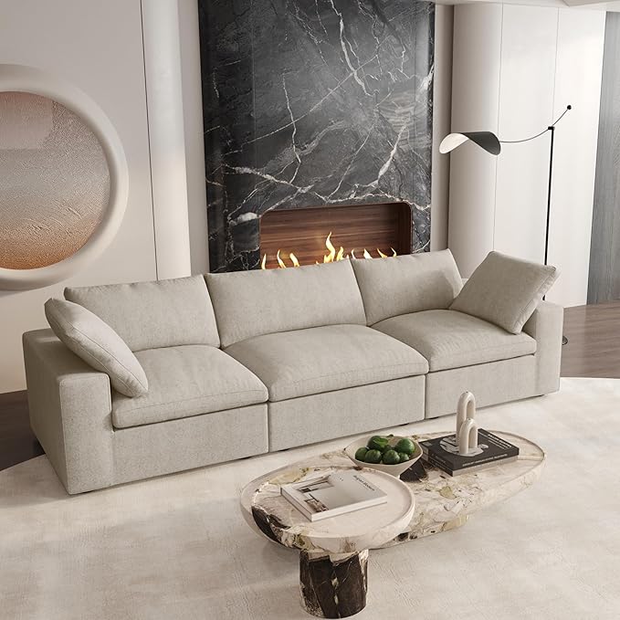 Cloud Modular Sectional Sofa Couch,120.45" Convertible Couches 3 Seater Sofa for Living Room,Minimalist Deep Sofa Couches,Covers Washable&Replaceable(Khkai)
