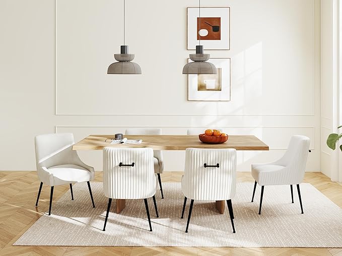 Velvet Dining Chairs Set of 8,Beige Upholstered Living Room Chairs with Black Metal Legs, Modern Tufted Accent Chairs for Living Room, Study Room, Kitchen