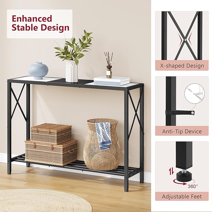 Tajsoon Console Table 41.8”, 2-Tier Entryway Table, Narrow Sofa Table with Shelves, Entrance Table for Hallway, Entryway, Living Room, Foyer, Corridor, Office, Black & White