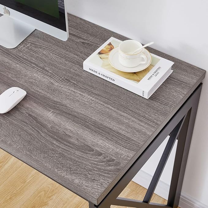 BON AUGURE Industrial Computer Desk, Rustic Wood Desks for Home Office, Sturdy Metal Writing Work Table (60 Inch, Dark Grey Oak)