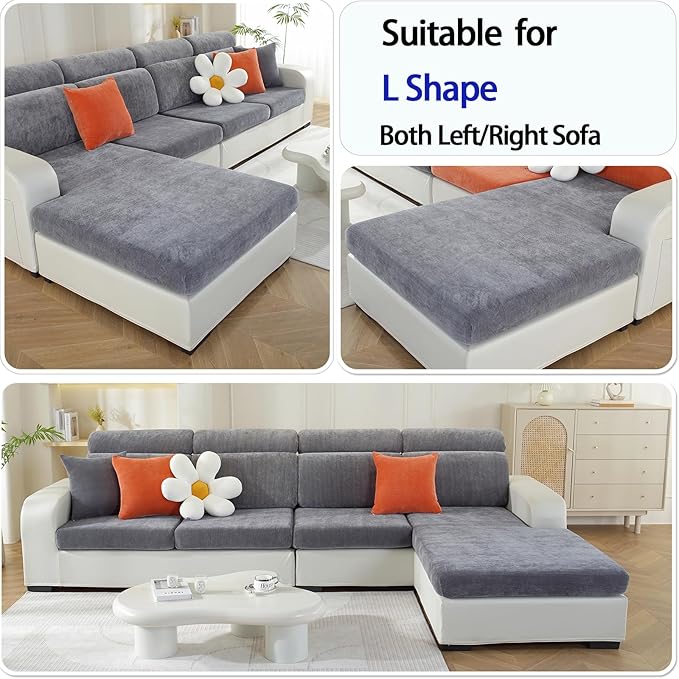 Sectional Couch Covers for L Shaped Sectional Sofa (Left or Right Facing) – Softer Chenille Sofa Covers Washable, Non-Slip Stretch Chaise Slipcover (Only 1 Piece, Dark Grey)