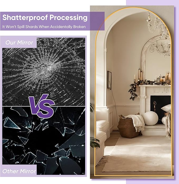 Full Length Mirror, 58"x19" Arched Floor Mirror Freestanding, Floor Standing Full Body Mirror with Stand for Bedroom, Hanging Mounted for Living Room Cloakroom, Gold