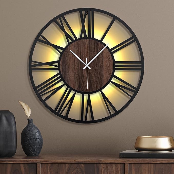 24 Inch Large Metal Wall Clock with Voice and Light Sensor Night Light, Glow in The Dark Non-Ticking Silent Battery Operated Decorative Oversized Wall Clock for Bedroom Living Room Decor