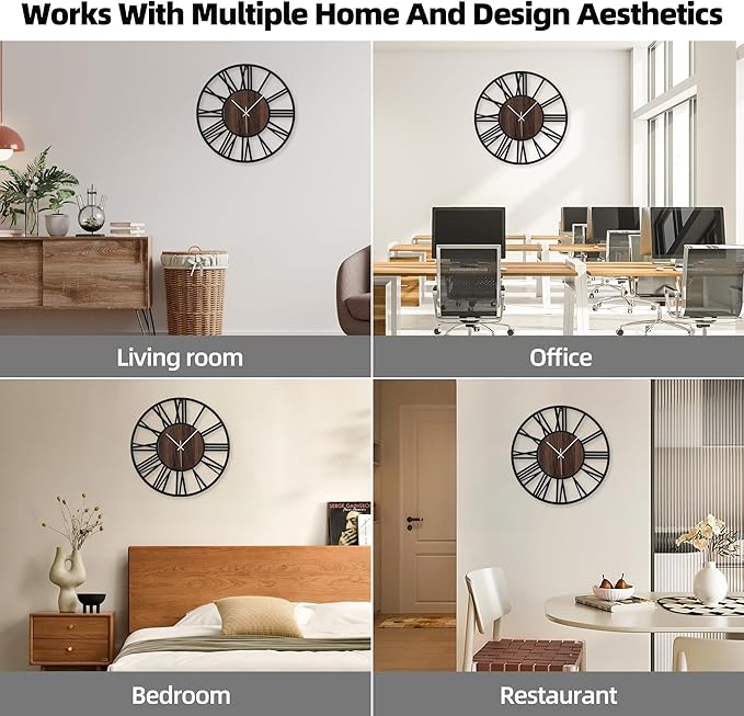 24 Inch Large Metal Wall Clock with Voice and Light Sensor Night Light, Glow in The Dark Non-Ticking Silent Battery Operated Decorative Oversized Wall Clock for Bedroom Living Room Decor