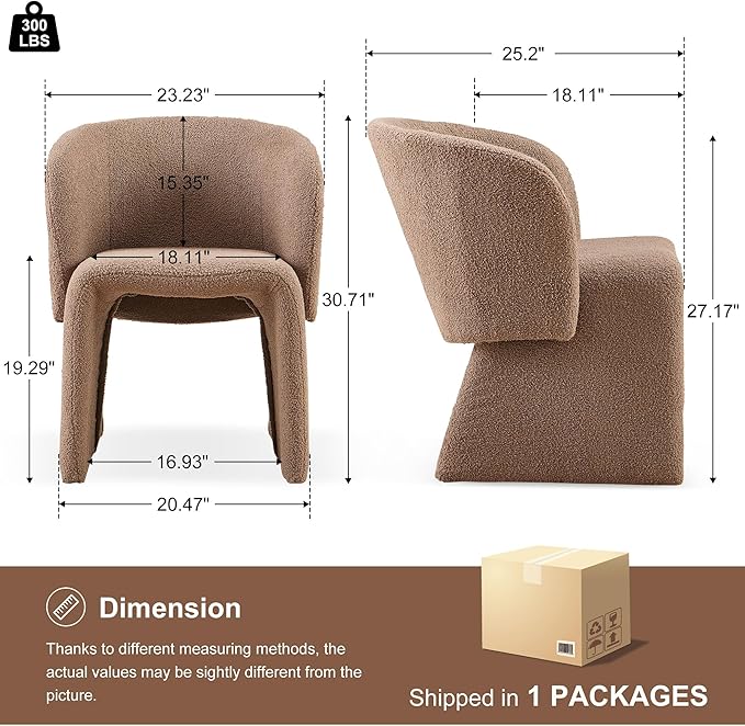 Modern Dining Chair Brown Upholstered Barrel Home Kitchen Chair with Metal Frame, Comfy Accent Chair Teddy Velvet Single Sofa Chair for Living Room,Bedroom