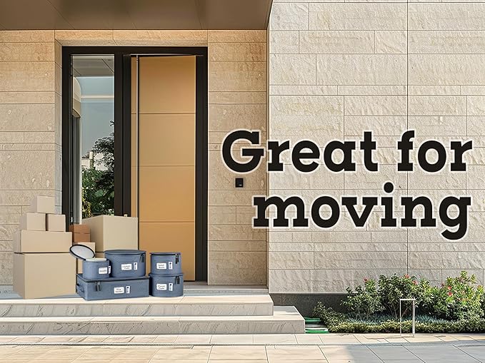 Hard Shell China Storage Containers 5-Piece Set Moving Boxes for Dinnerware, Glasses, Plates, Mugs and Saucers Sturdy Dish Organizer with Dividers for Seasonal Storage - Service for 12 - Denim Blue