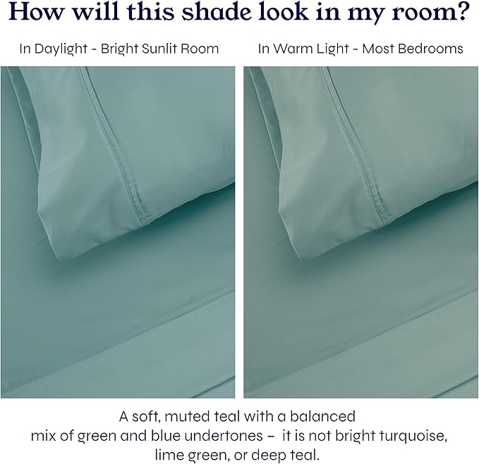 California Design Den Full Size Bed Sheets Set - Soft 400 Thread Count Sateen, Natural 100% Cotton Sheets with Deep Pockets, Breathable, Cooling and Durable Bedding Set - Teal