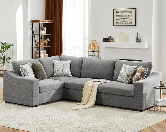 ABCASA 112" Convertible Sectional Sofa, Large L Shaped Couch with Detachable Sofa Cover, Modular Couch for Living Room, Breathable Linen Fabric Corner Sofa for Apartment, Grey