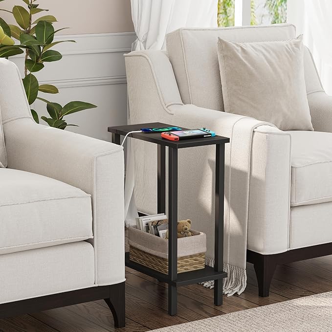 TUTOTAK Small Side Table, Narrow End Table, Skinny Sofa Table, Slim Nightstand, Couch Table, Living Room, Bed Room, Black TB01BK062