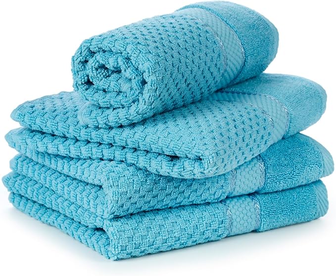 Ample Decor 100% Cotton Hand Towel for Bathroom Set of 4 - Popcorn Textured Towels - 18 X 28 Inch Sky Blue