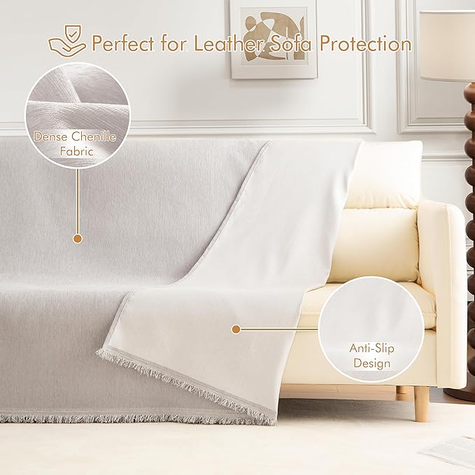 Couch Cover for 3 Cushion Couch Sofa Pet Friendly, Chenille Sectional L Shaped Sofa Cover Washable for Dogs Cats Kids, Leather Furniture Protector Slipcover Decor for Living Room, 71"x134"