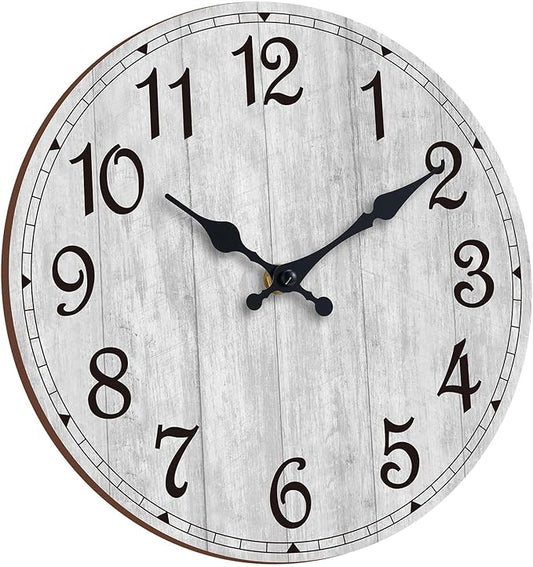 HYLANDA Wall Clock 12 Inch, Grey Wall Clocks Battery Operated Silent Non Ticking, Vintage Rustic Wooden Clocks Decorative for Kitchen Bathroom, Living Room, Bedrooms, Dining Room, Office (12")