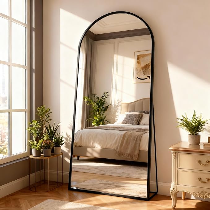 Arched Full Length Mirror,71" L x 32" W Floor Mirror, Aluminum Alloy Frame, Shatterproof Glass - Free Standing, Leaning or Wall Mounted for Bedroom, Living Room, Entryway, Modern Home (Black)