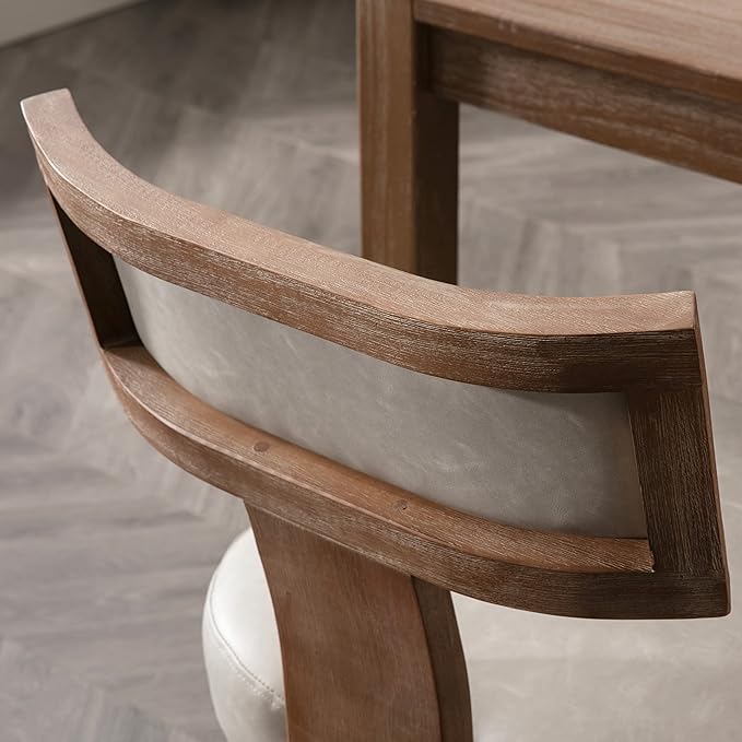 Mid Century Modern Dining Chairs Set of 6 PU Leather Upholstered Kitchen Side Chairs with Nailhead Trim, Modern Kitchen Armless Solid Wood Dining Chairs, Grey