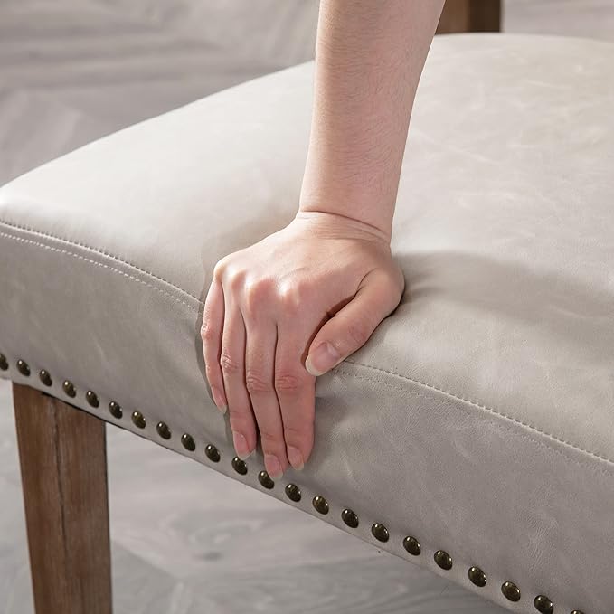 Mid Century Modern Dining Chairs Set of 2 PU Leather Upholstered Kitchen Side Chairs with Nailhead Trim, Modern Kitchen Armless Solid Wood Dining Chairs, Grey