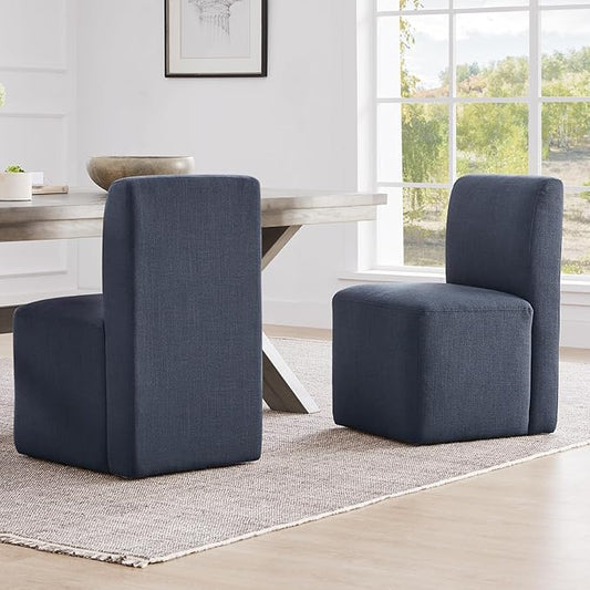 CHITA Dining Chairs with Casters Set of 2, FSC Certified Upholstered Armless Modern Rolling Dining Chairs with Rollers for Bedroom Reading Room Living Room, Insignia Blue
