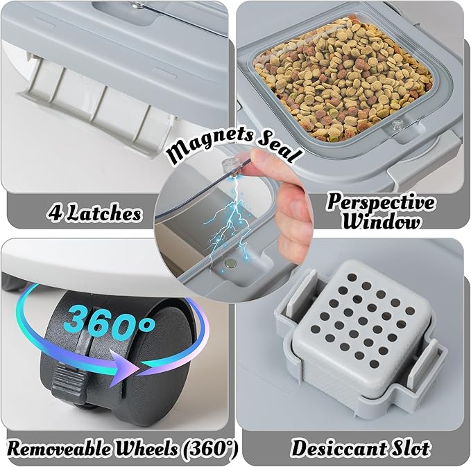 MALLMALL6 Pet Food Storage Container - Collapsible Dog Food Container with Spinner Wheels Scoop and Drying Box, Airtight Multifunctional Exlarge 20-50 LB Food Storage for Rice Cat Pet Kitchen Dry Food