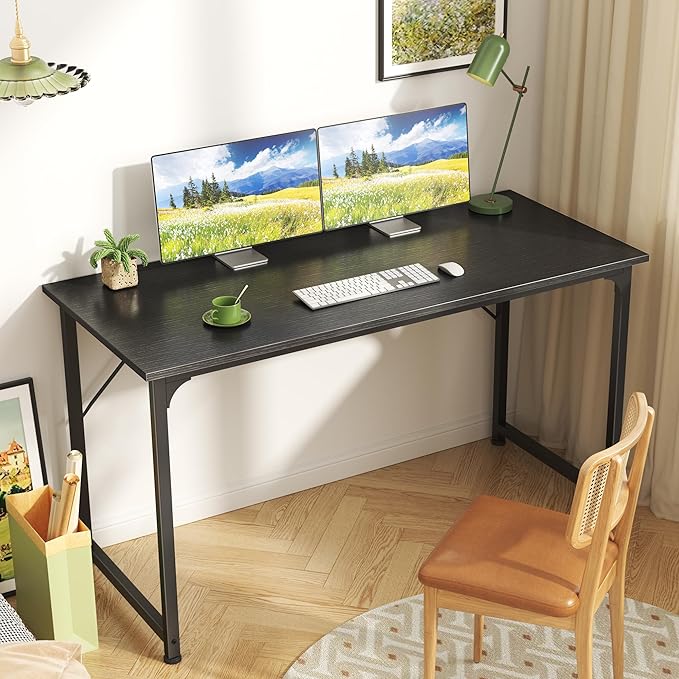 Huuger 48 Inch Office & Gaming Desk with Storage, Modern Simple Design, Large Legroom, Black Metal Frame