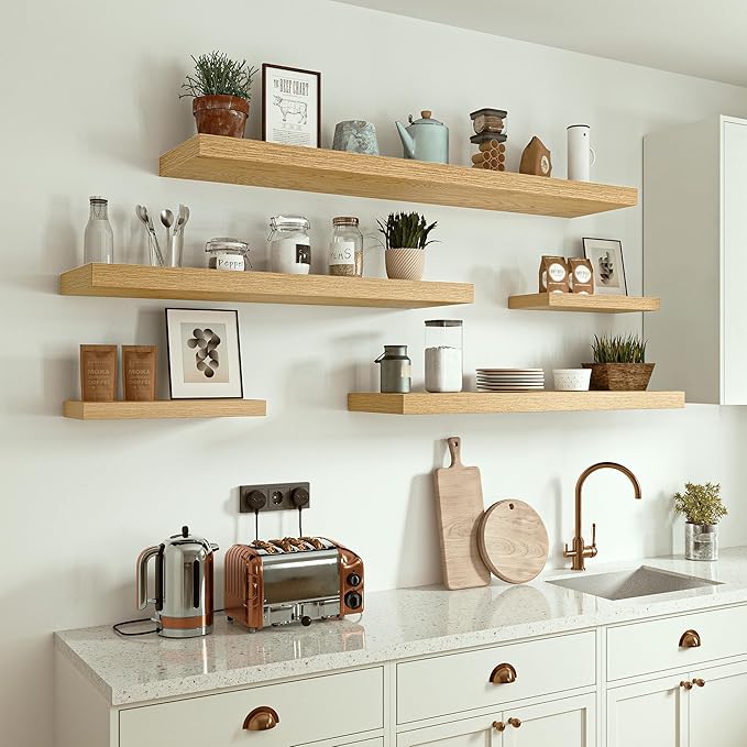 Vivelove 10 inches Deep Floating Shelves 36 inch Long, Single Wall Shelves Heavy Duty 70 lbs for Bedroom, Bathroom, Living Room, Kitchen, Office, Modern Shelf Home Decor, Set of 1, Oak