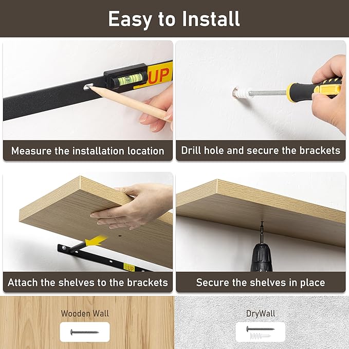 Fun Memories 40" Floating Shelves for Wall, 8 Inch Deep Floating Shelf for Books, Deep Bathroom Shelves Wall Mounted, Rustic Display Shelf for Kitchen, Bedroom, Living Room, Oak Color, 2 Pack