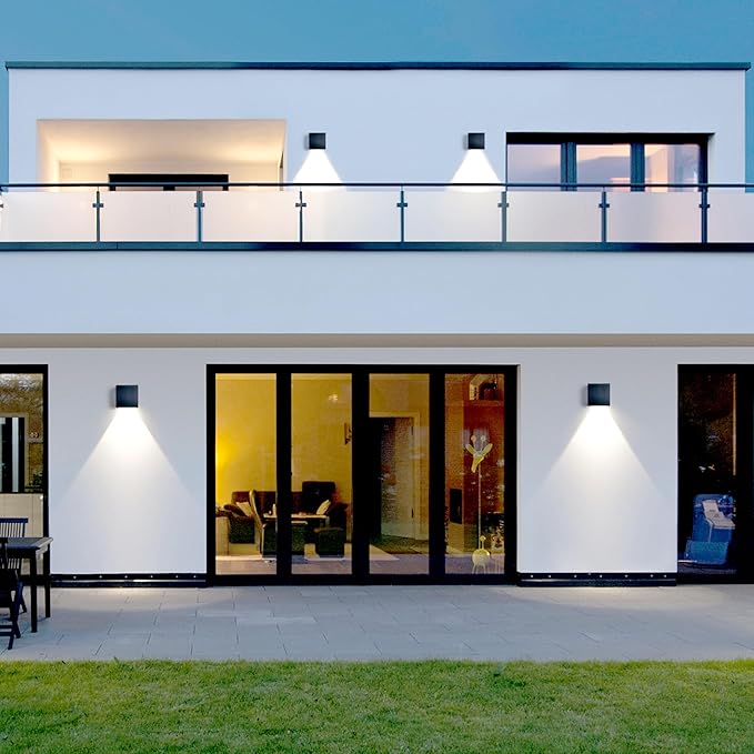 2 Pack LED 20W Outdoor Sconce Wall Lights Interior/Exterior Up and Down Lights IP65 Waterproof Sconce Outdoor Lighting Fixtures Square Aluminum Wall Mount Light Black 6500K Cold Lights