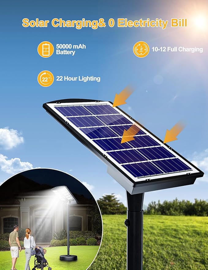 JAYNLT 8500W Solar Street Lights Outdoor with 78" Tall Pole, 3000K/4000K/6500K 500000LM Solar Floor Lamps Dusk to Dawn, IP68 Waterproof Outdoor Pole Lights with Motion Sensor for Yard, Patio