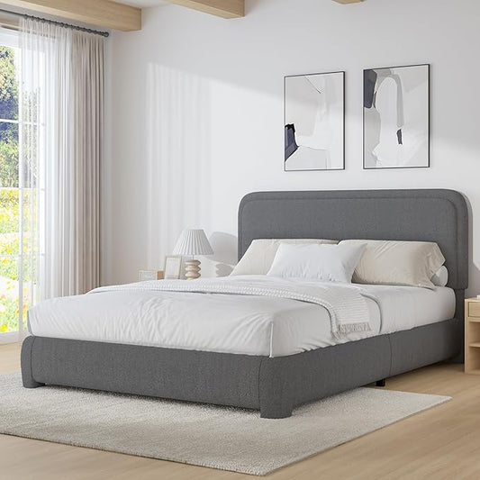 BarnFurin Full Size Bed Frame, Upholstered Platform Bed with Headboard, Boucle Soft and Cloud Bed Frame, Modern Style, No Box Spring Required, Easy Assembly, Dark Grey
