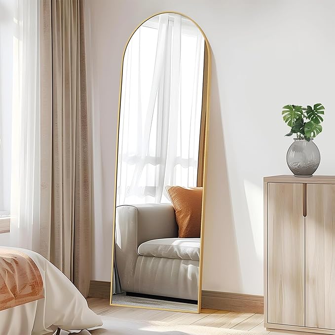 Arched Full Length Mirror, 64.1"×21.1" Large Mirror, Mirrors Full Length for Home Wall Decor, Floor Length Mirrors with Stand for Bedroom Room Décor, Gold