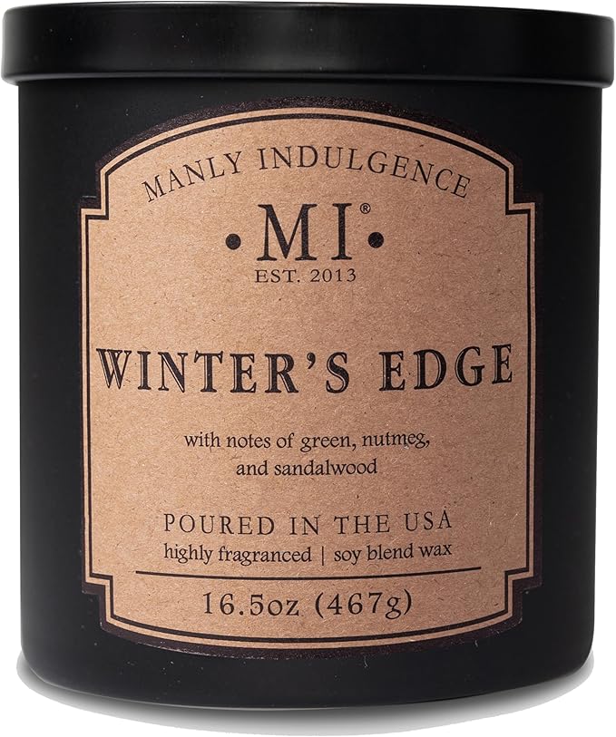 Manly Indulgence Winters Edge Scented Candles for Men, 2 Wick, 16.5 oz Premium Soy Blend Wax, 60H Burn, Candles for Home Scented - Made in The USA