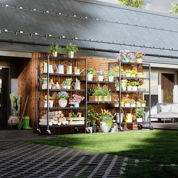 IZEUK 5-Tier Adjustable Heavy Duty Steel Wire Shelving Unit with Wheels, Storage Rack Organizer for Garage, Kitchen, Office, Laundry, Basement (Black, 17.7" D x 47.2" W x 76.7" H, 1750 lbs Capacity)