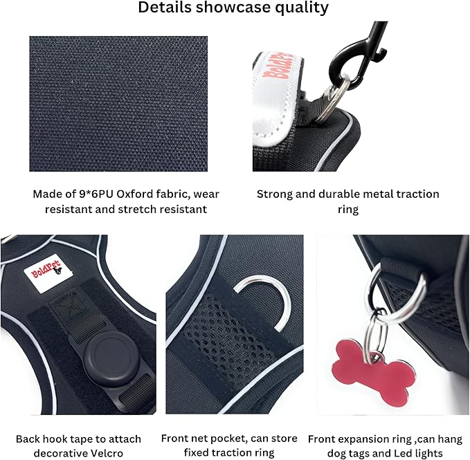 Dog Harness with Airtag Holder and Leash Set-Premium Oxford Breathable Material- Durable Reflective Airtag Dog Harness and Leash Set for Small, Medium, Large and X Large Dogs