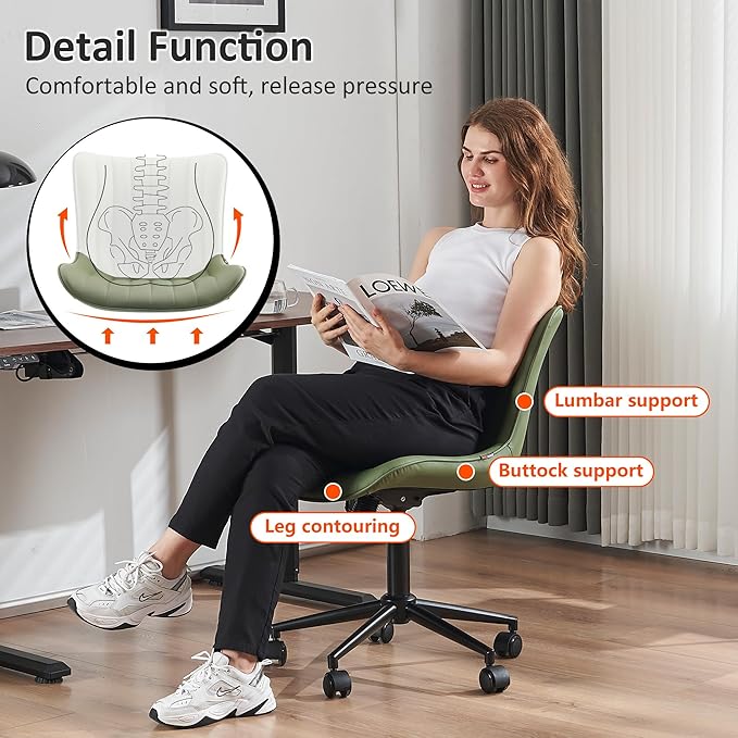 Kidol & Shellder Olive Green Leather Home Office Desk Chair with Wheels Modern Cute Armless Executive Swivel Vanity Chair with Comfy Padded Back Ergonomic Rolling Adjustable Computer Task Chair Small