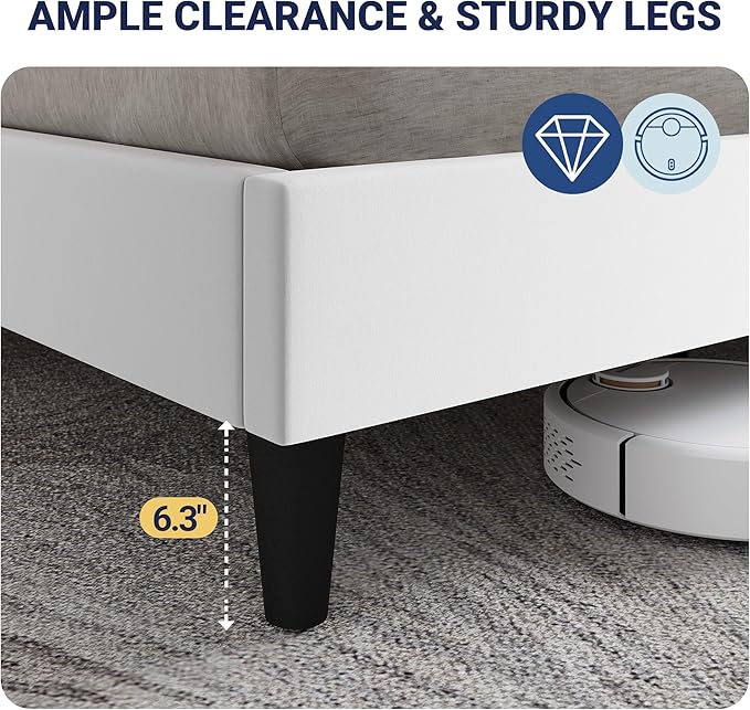 Allewie Velvet Queen Upholstered Bed Frame with Wingback Storage Headboard & Charging Station, Platform Bed with Diamond Tufted Design & Gold Trim, No Box Spring Needed, Easy Assembly, White